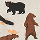 View Wildlife Kids Pajama Set - Black bear silhouette, brown standing bear, fish, and orange leaves on a light background