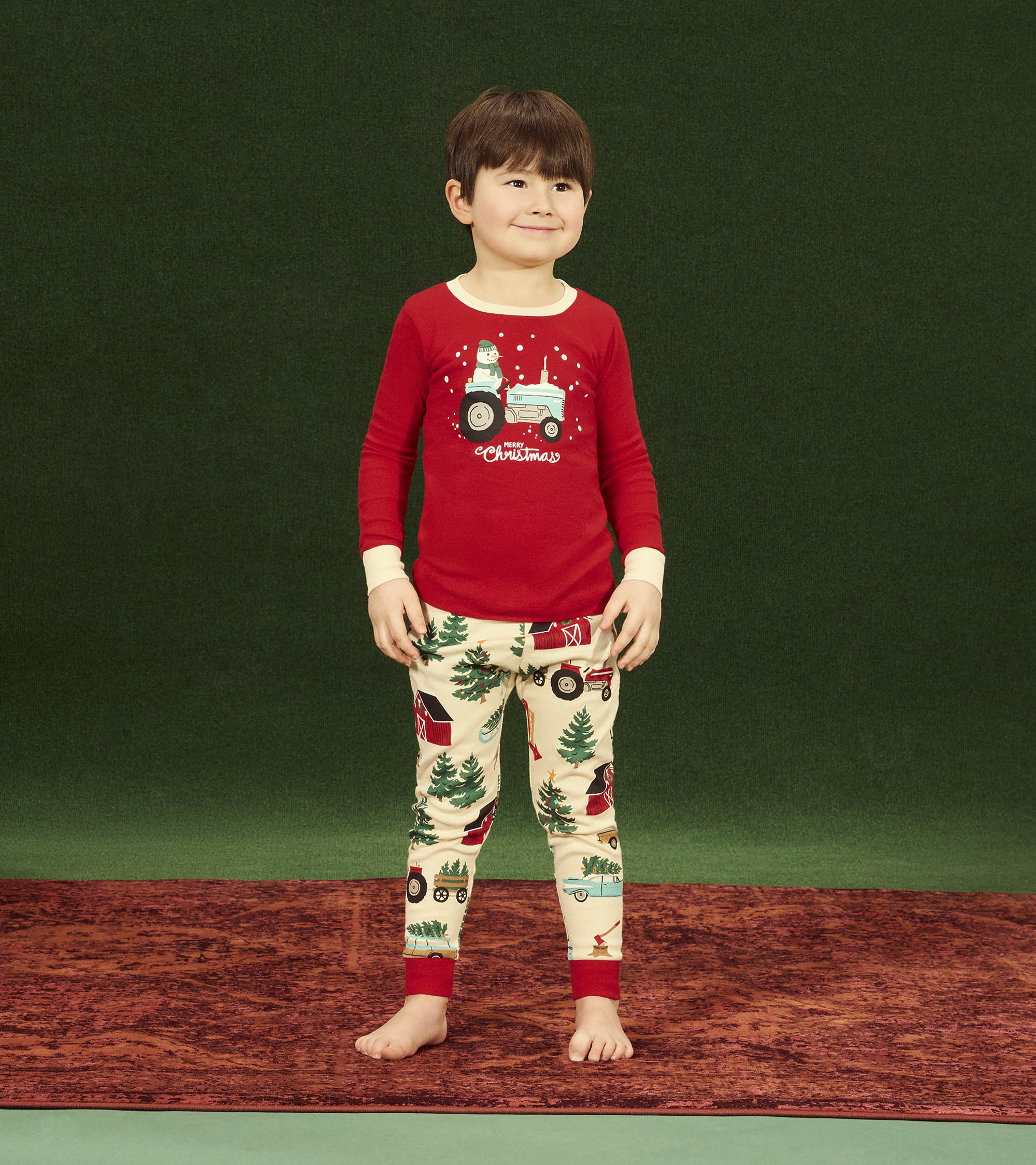 Kids Christmas Tree Farm Appliqué Pajama Set