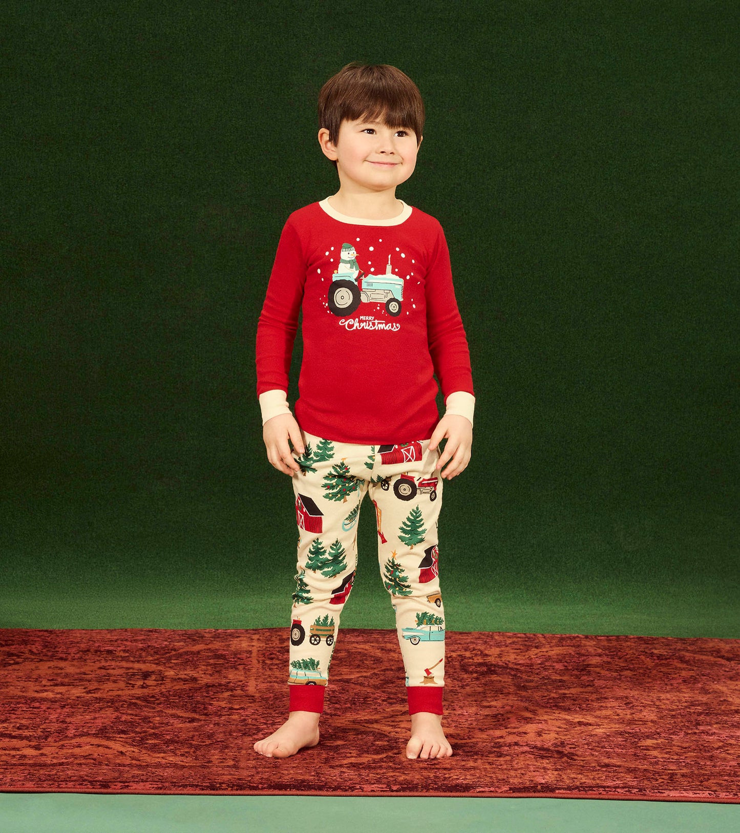 Kids Christmas Tree Farm Appliqué Pajama Set