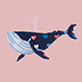 View Girls Fun Whales Pajama Set - Blue whale with pink flowers and seaweed on a pink background