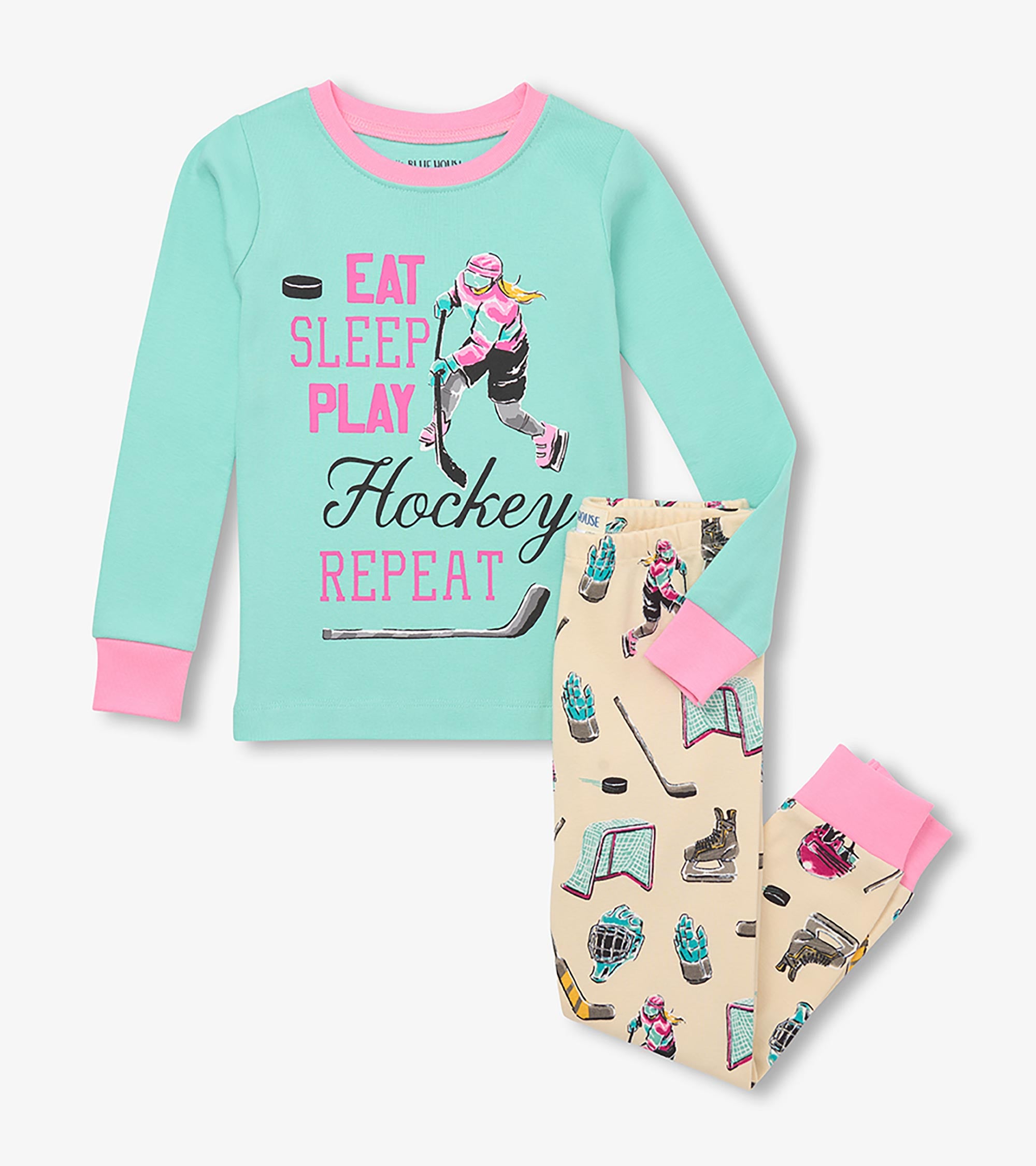 Kids Pink Eat Sleep Hockey Pajama Set