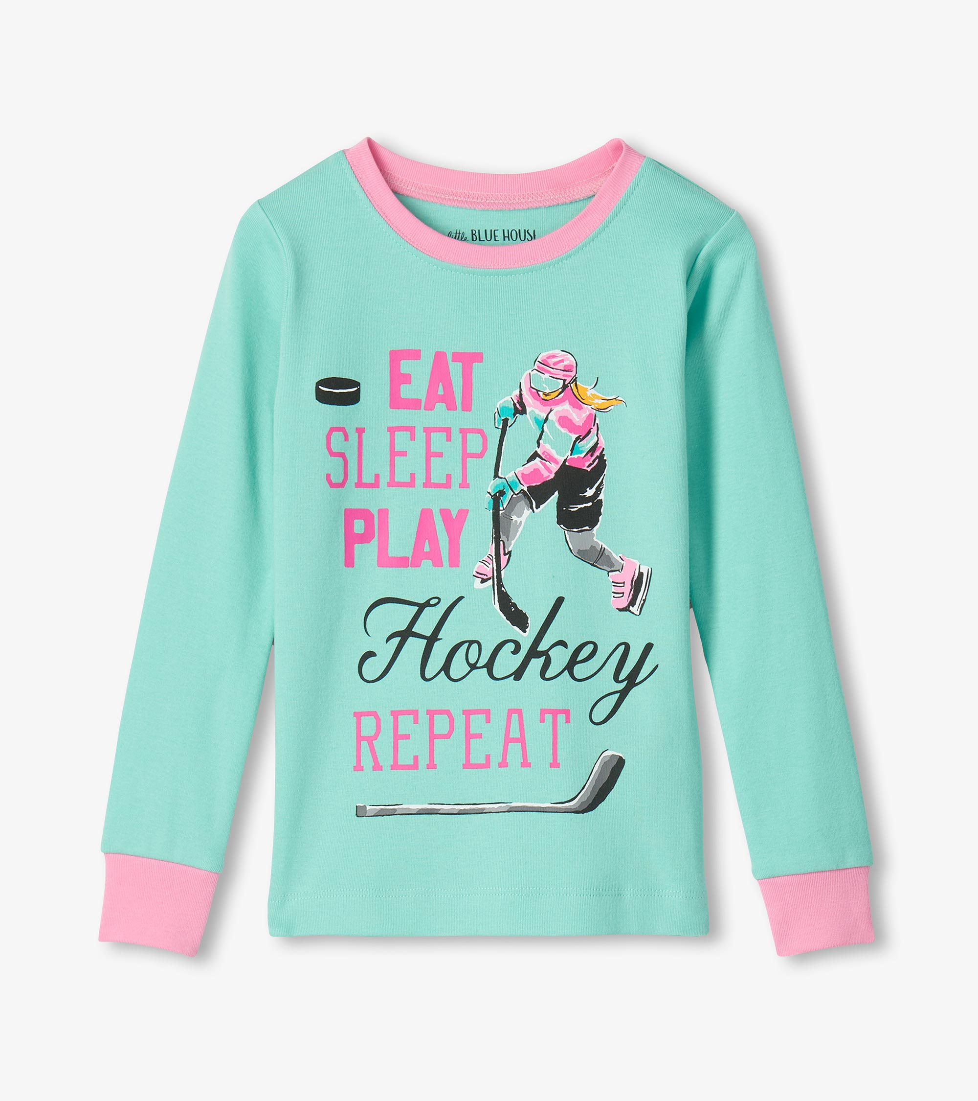 Kids Pink Eat Sleep Hockey Pajama Set