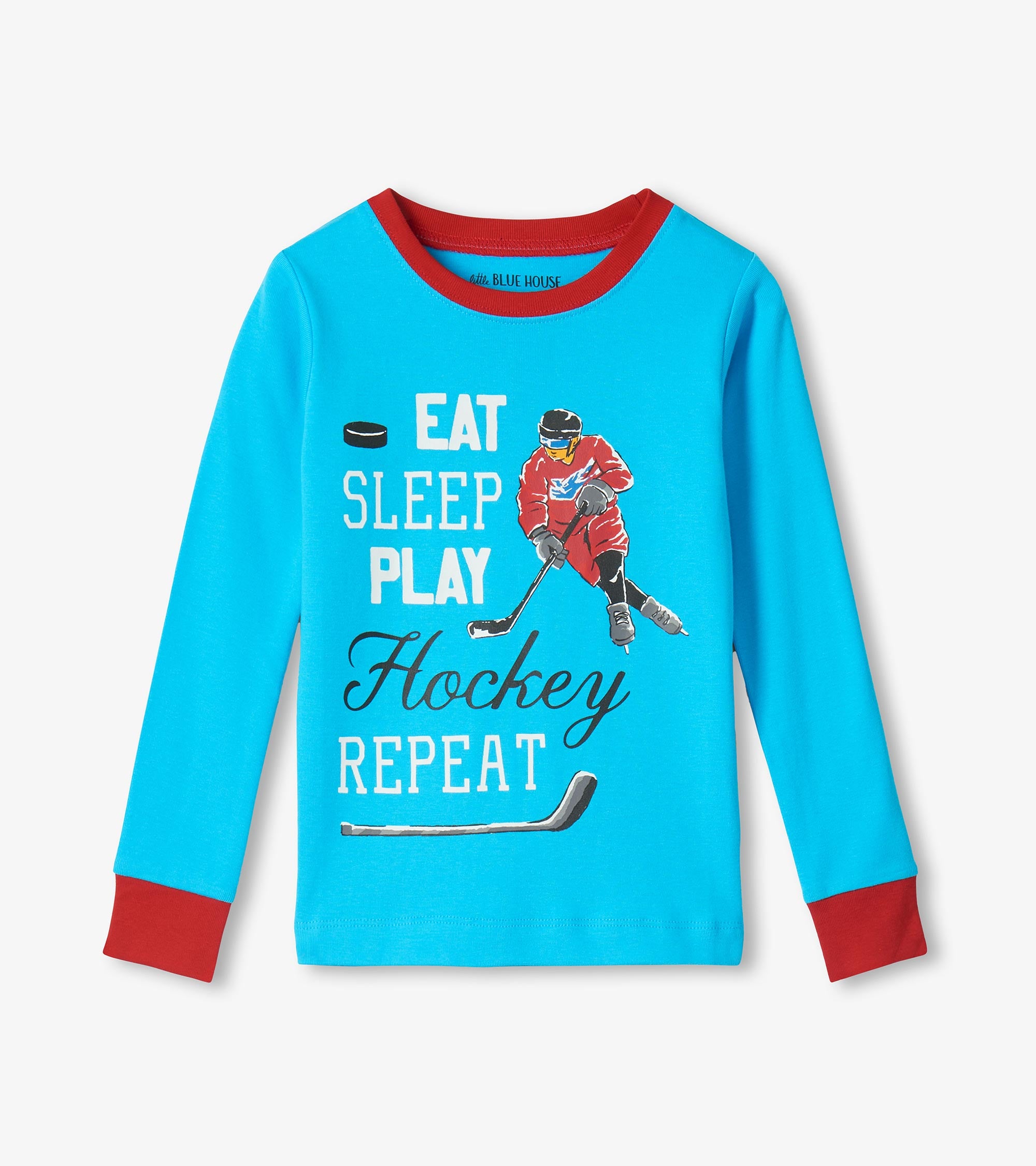 Kids Blue Eat Sleep Hockey Pajama Set