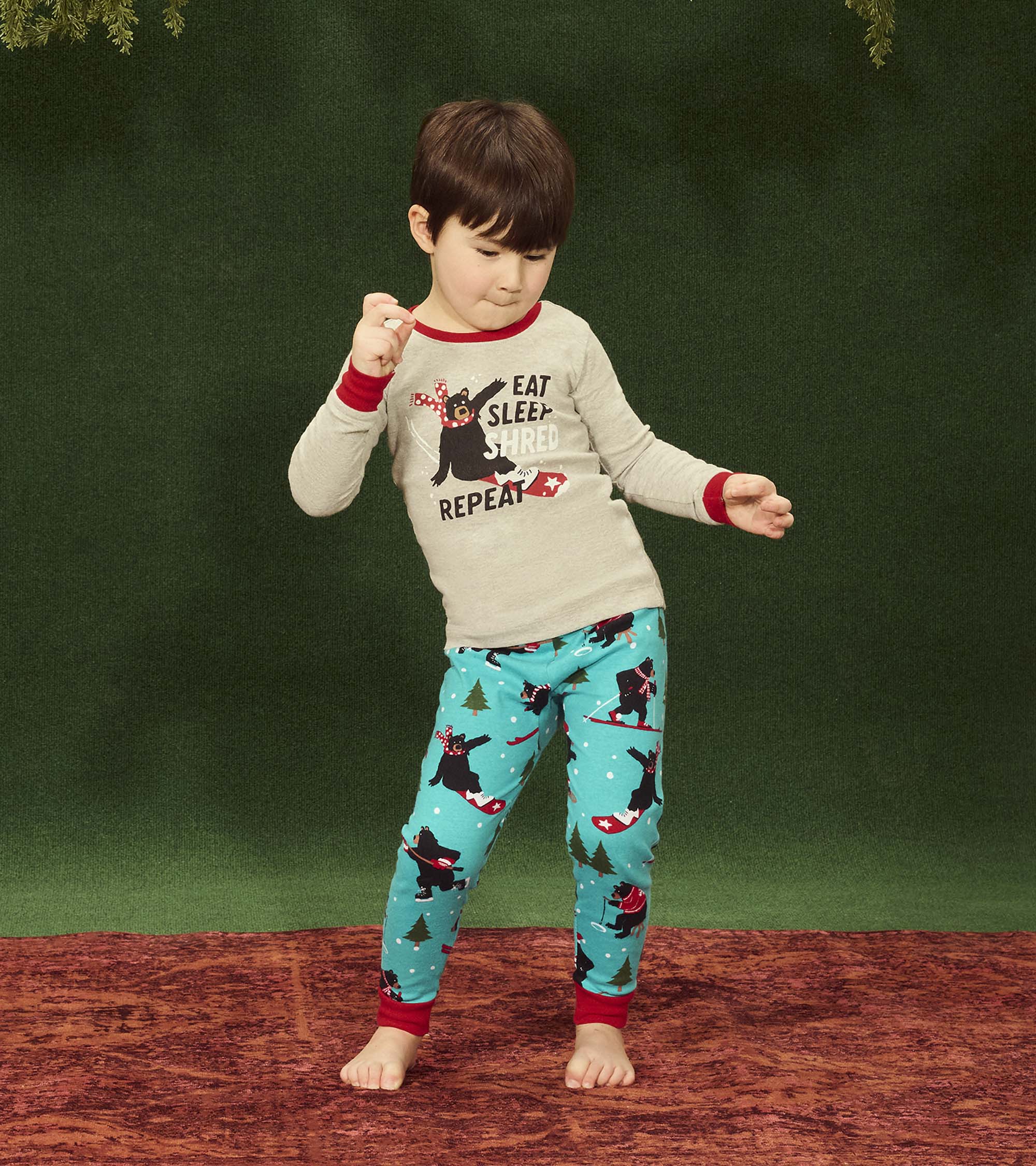 Kids Eat Sleep Shred Appliqué Pajama Set