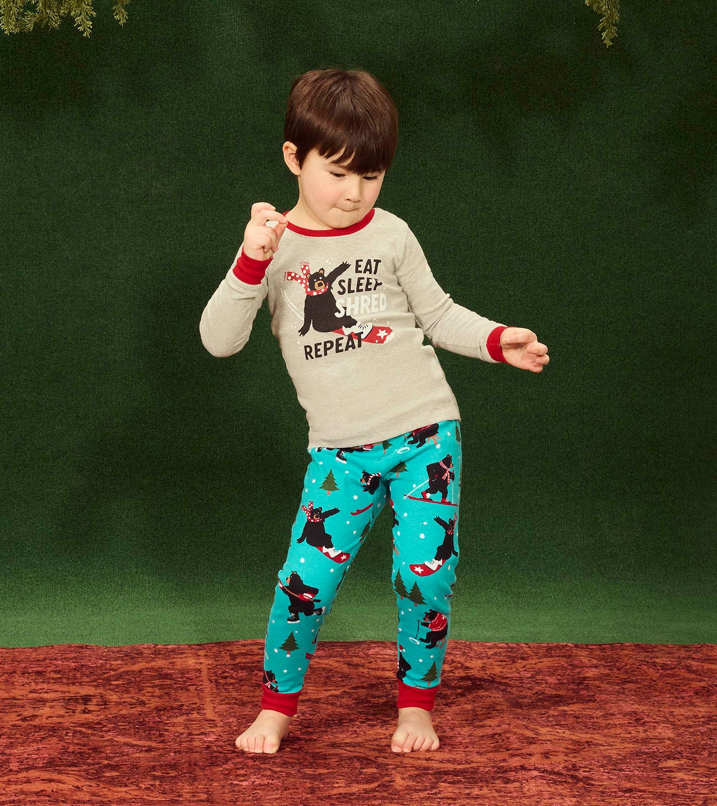 Kids Eat Sleep Shred Appliqué Pajama Set