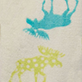 View Women's Patterned Moose Fleece Robe - Blue handprint above a yellow giraffe outline on a beige background