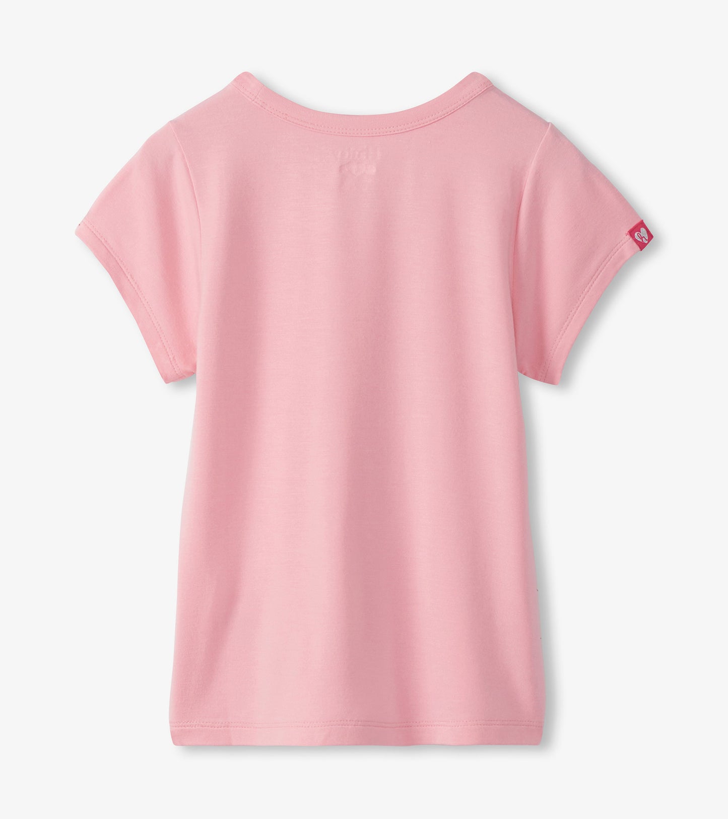 Girls light pink short-sleeve T-shirt with crew neck, back view, plain solid color