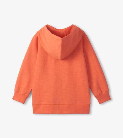 Orange boys full-zip hoodie with hood, long sleeves, and ribbed cuffs and hem, back view