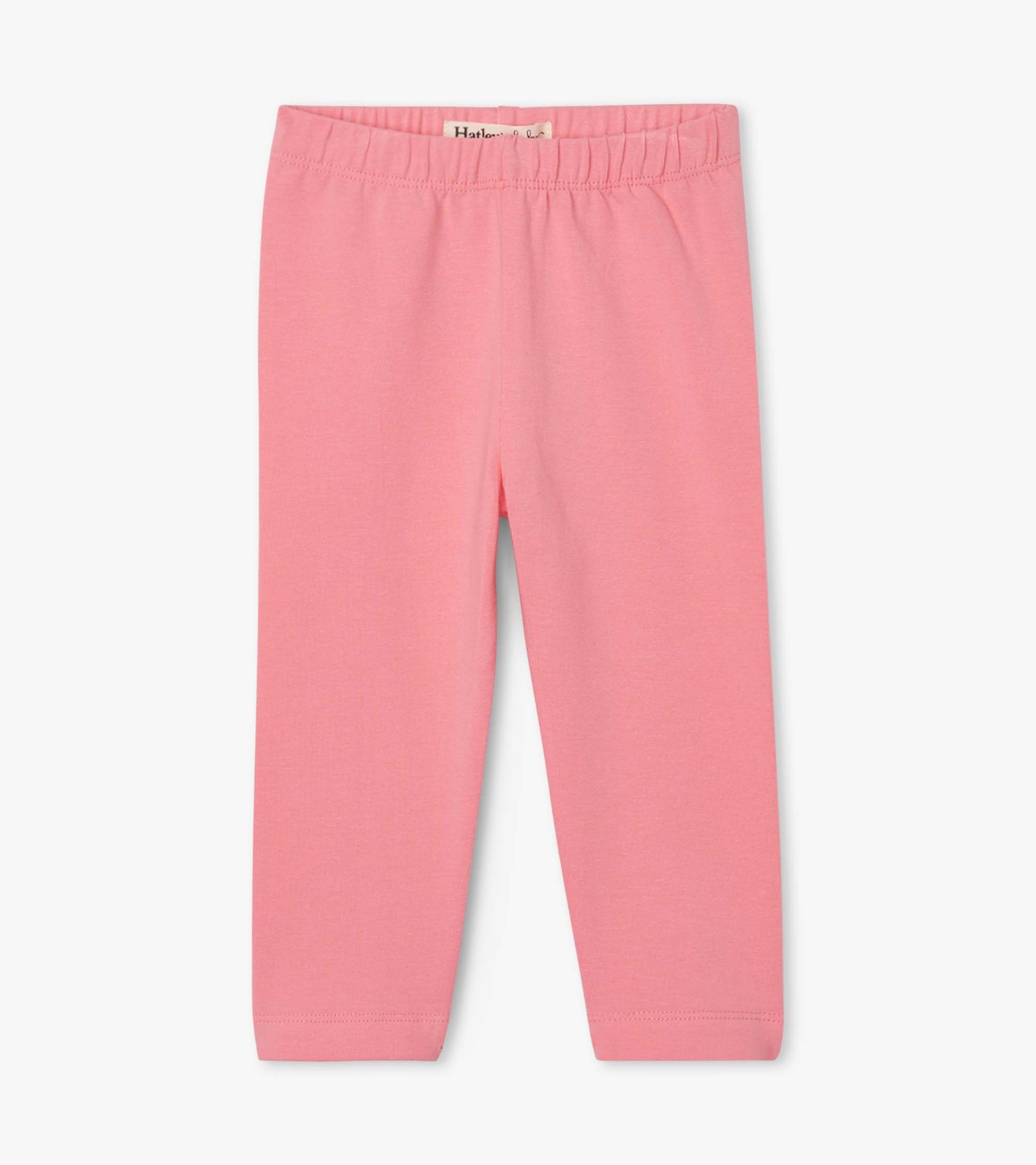 Pink leggings for baby and toddler girls, featuring a soft, stretchy material and an elastic waistband.