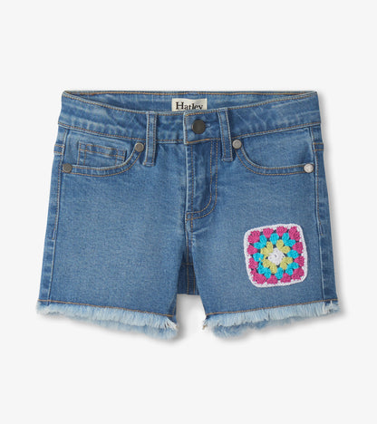 Girls Crochet Patch Denim Shorts