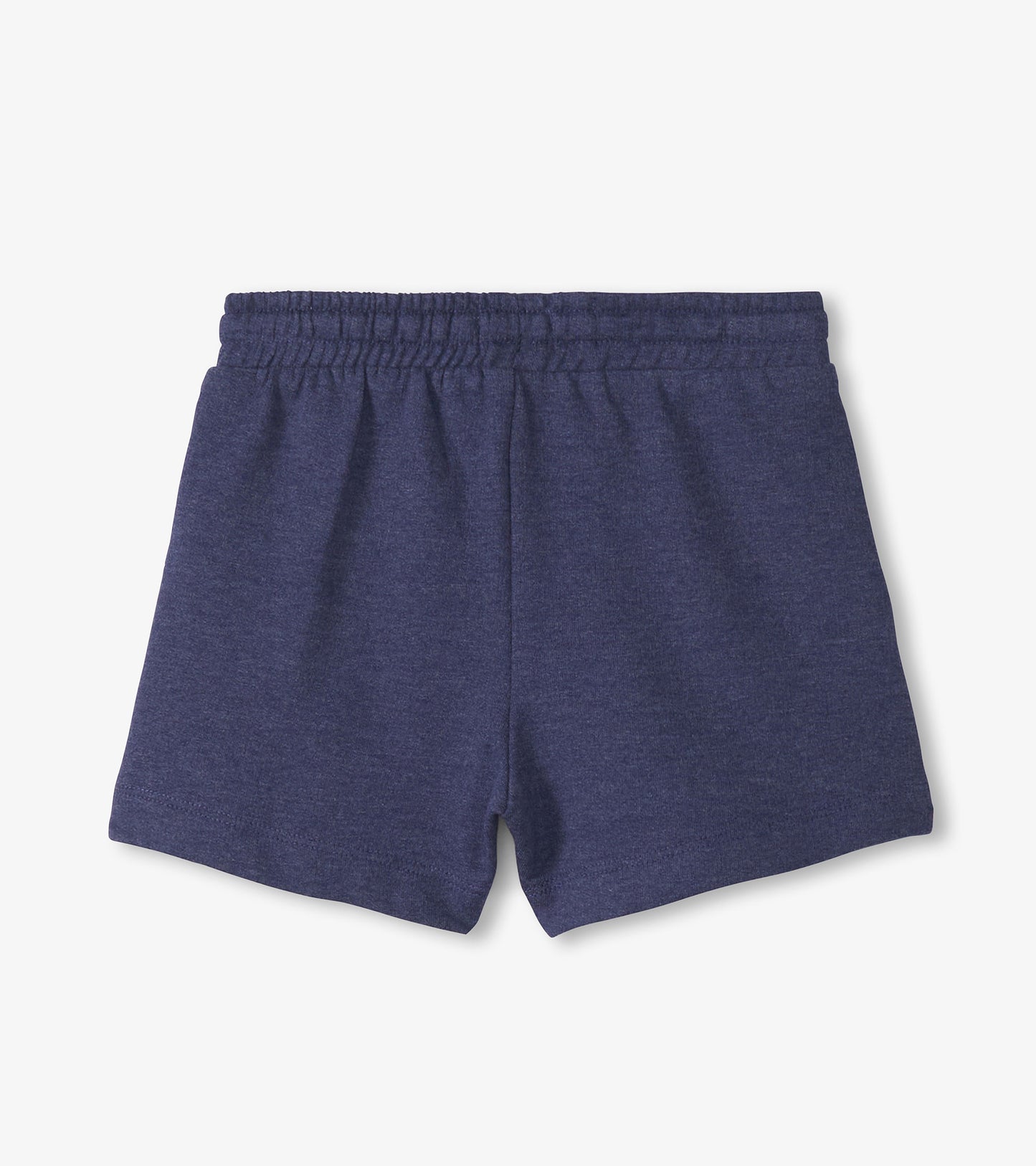 Navy blue girls' shorts with elastic waistband, front view