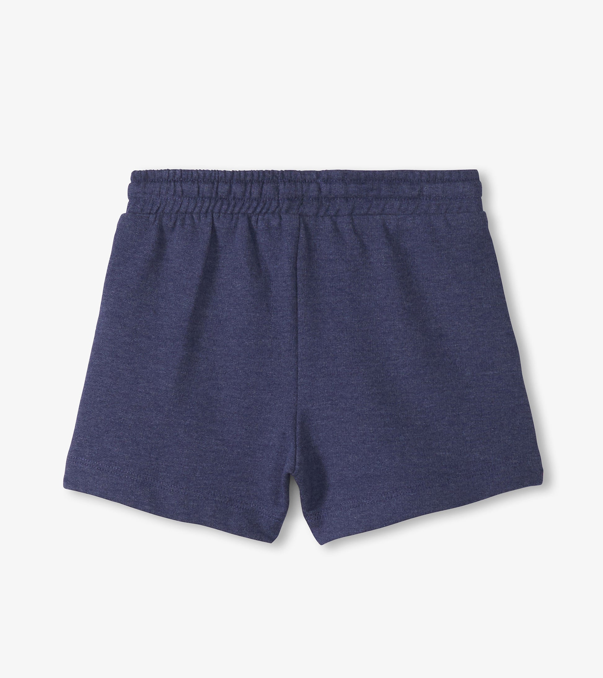 Navy blue girls' shorts with elastic waistband, front view