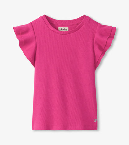 Girls Raspberry Rose Ruffle Sleeve Tank