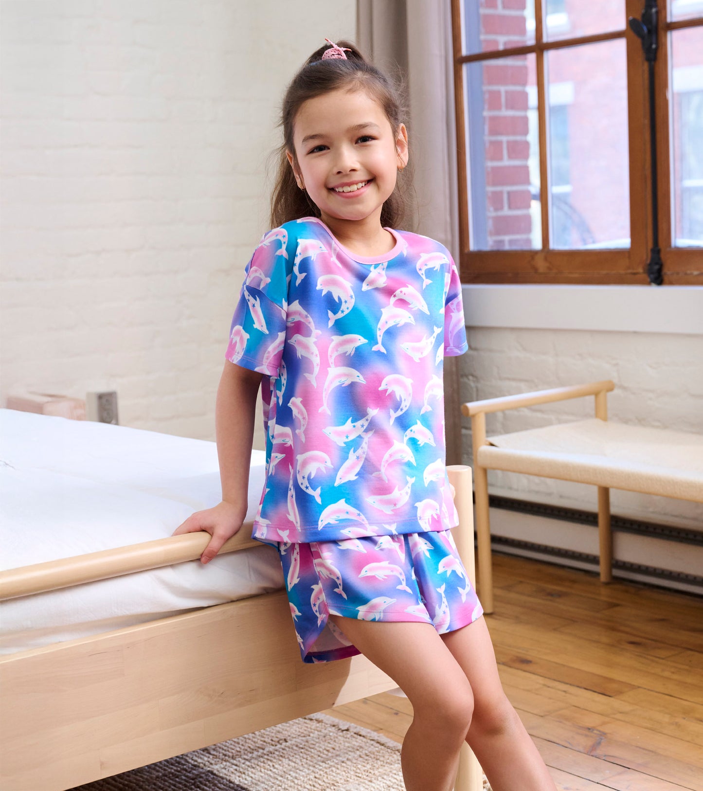Girls Airbrush Dolphins Tee and Shorts Pajama Set