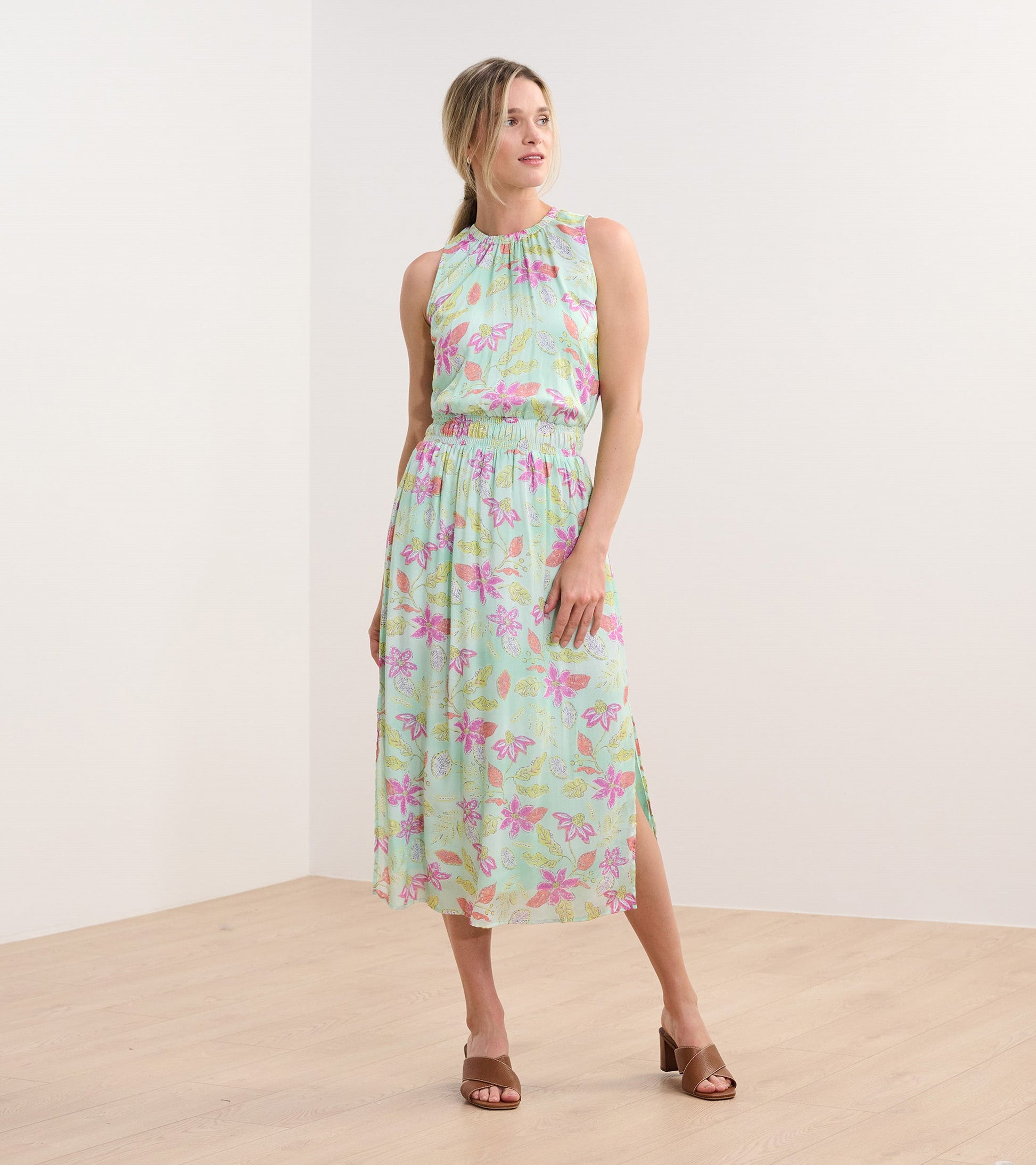 green distressed dress Una Distressed Hem Midi Slip Dress in Slate Green Linen