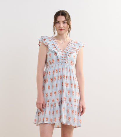 Zoe Ruffle Sleeve Dress - Floral Stripes
