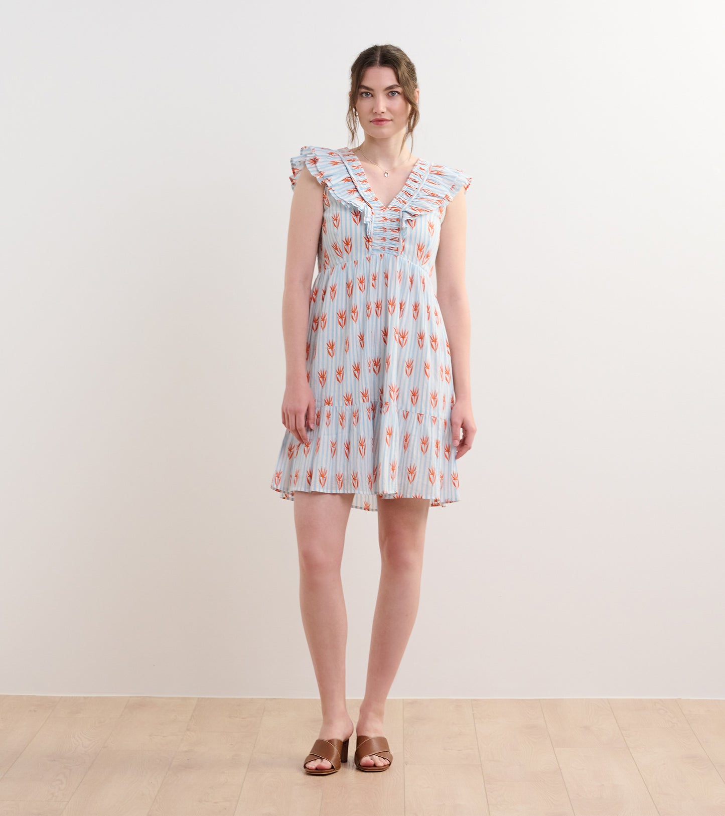 Zoe Ruffle Sleeve Dress - Floral Stripes