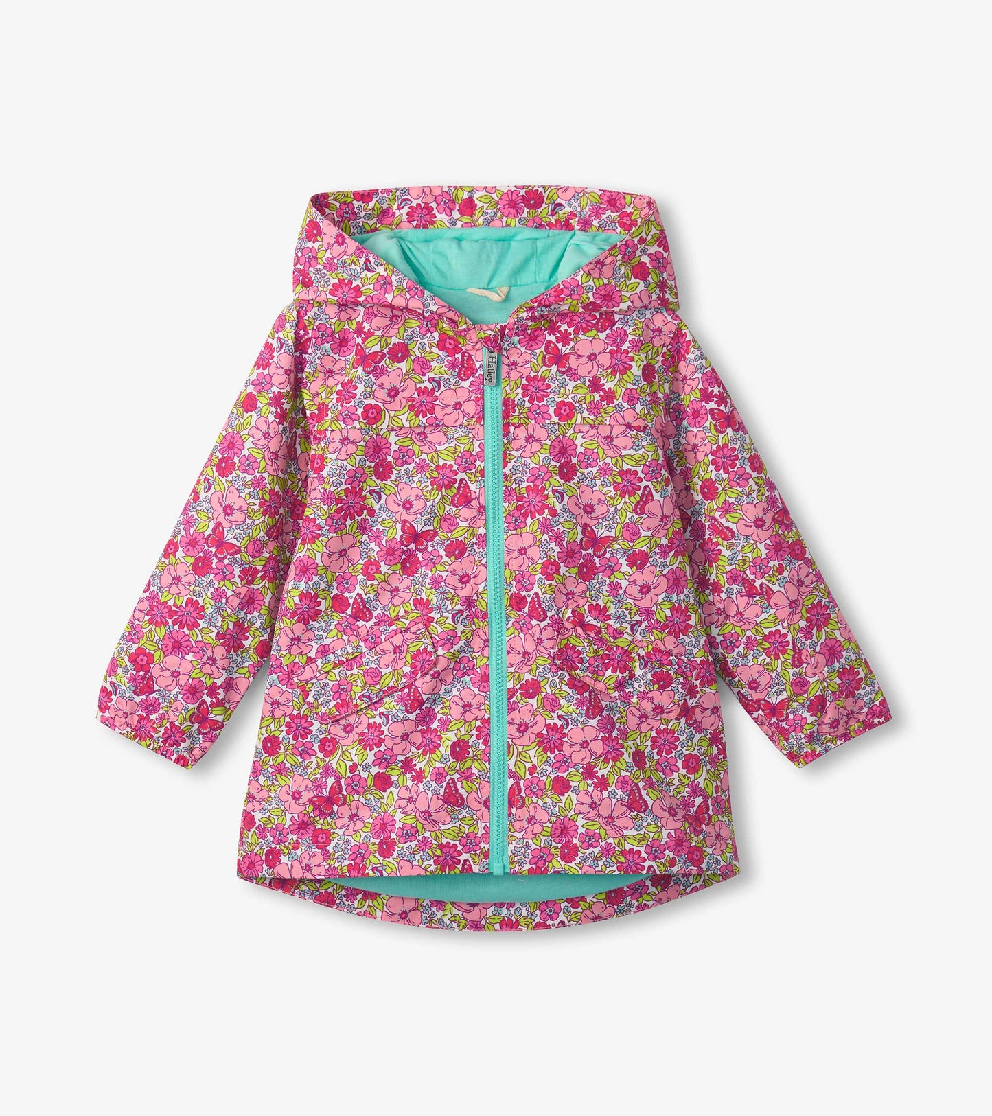 Girls Groovy Flowers Zip-Up Lightweight Rain Jacket