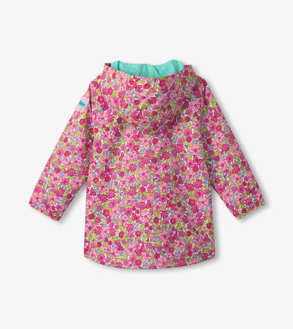 Girls Groovy Flowers Zip-Up Lightweight Rain Jacket