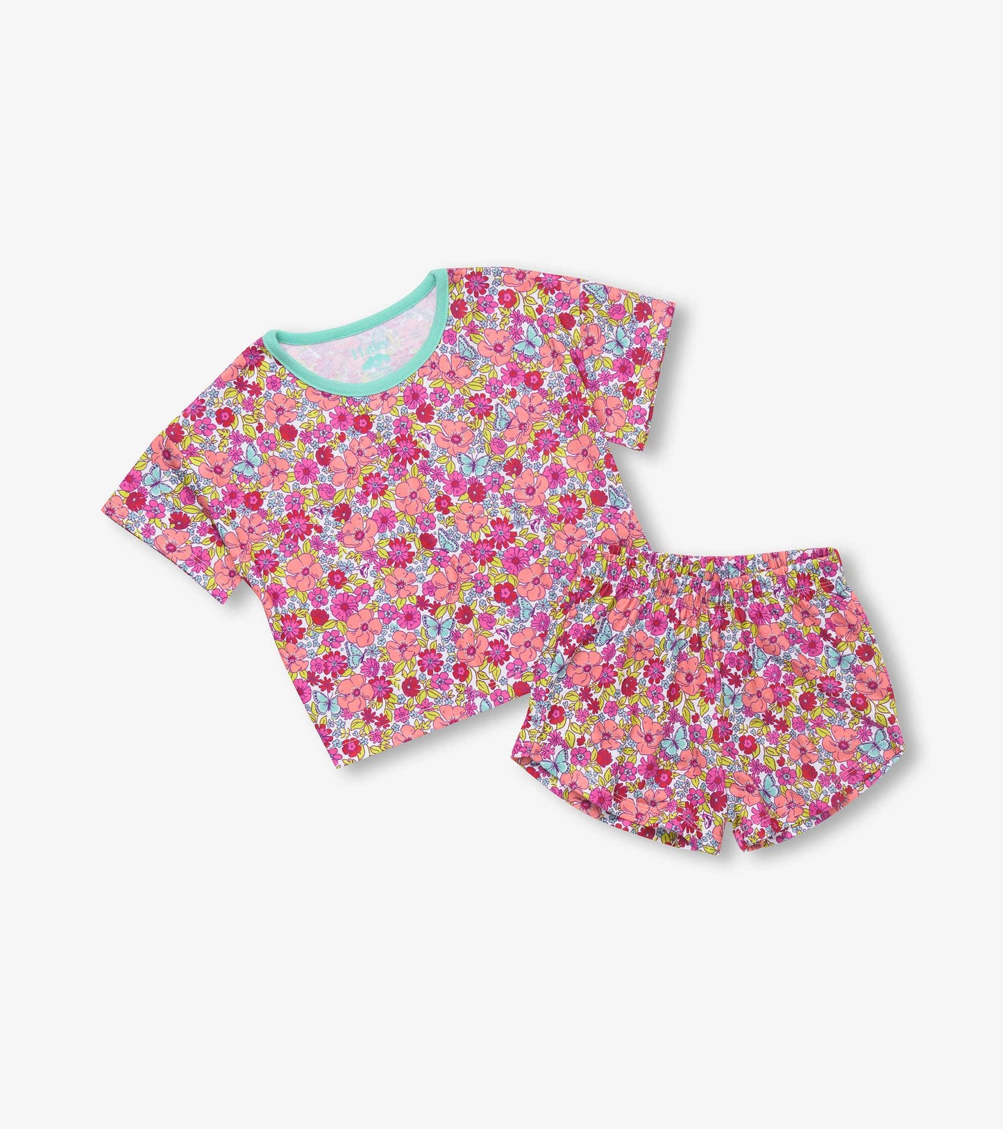 Girls Groovy Flowers Tee and Shorts Pajama Set