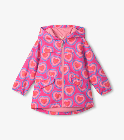 Girls Glowing Hearts Zip-Up Lightweight Rain Jacket