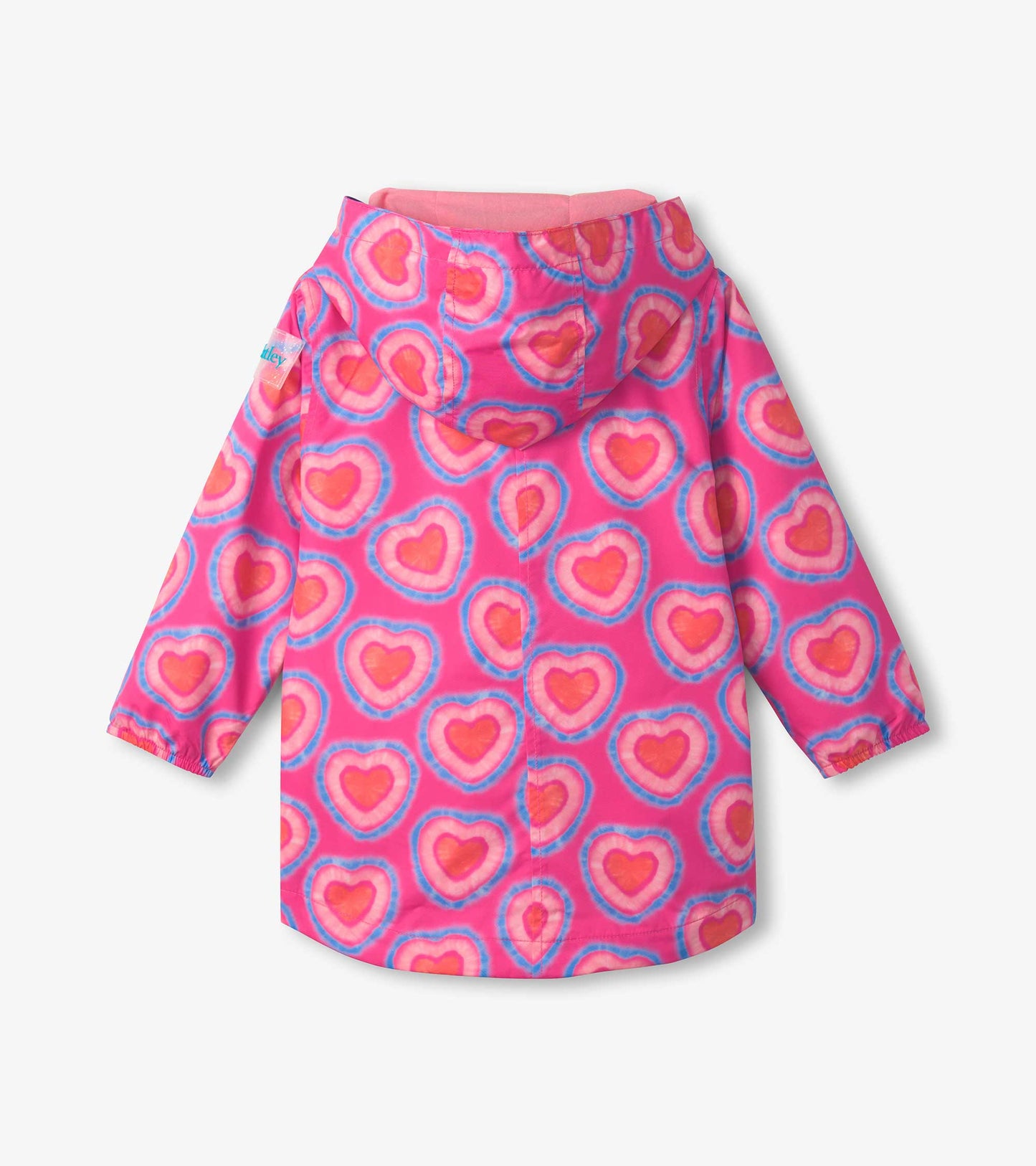 Girls Glowing Hearts Zip-Up Lightweight Rain Jacket