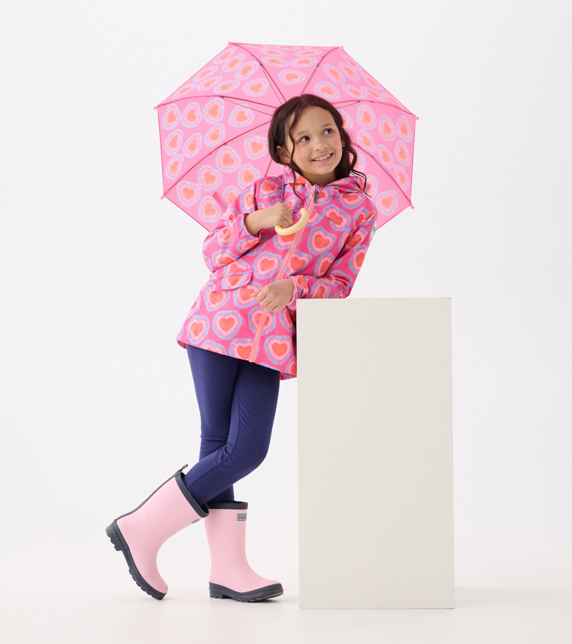 Girls Glowing Hearts Zip-Up Lightweight Rain Jacket