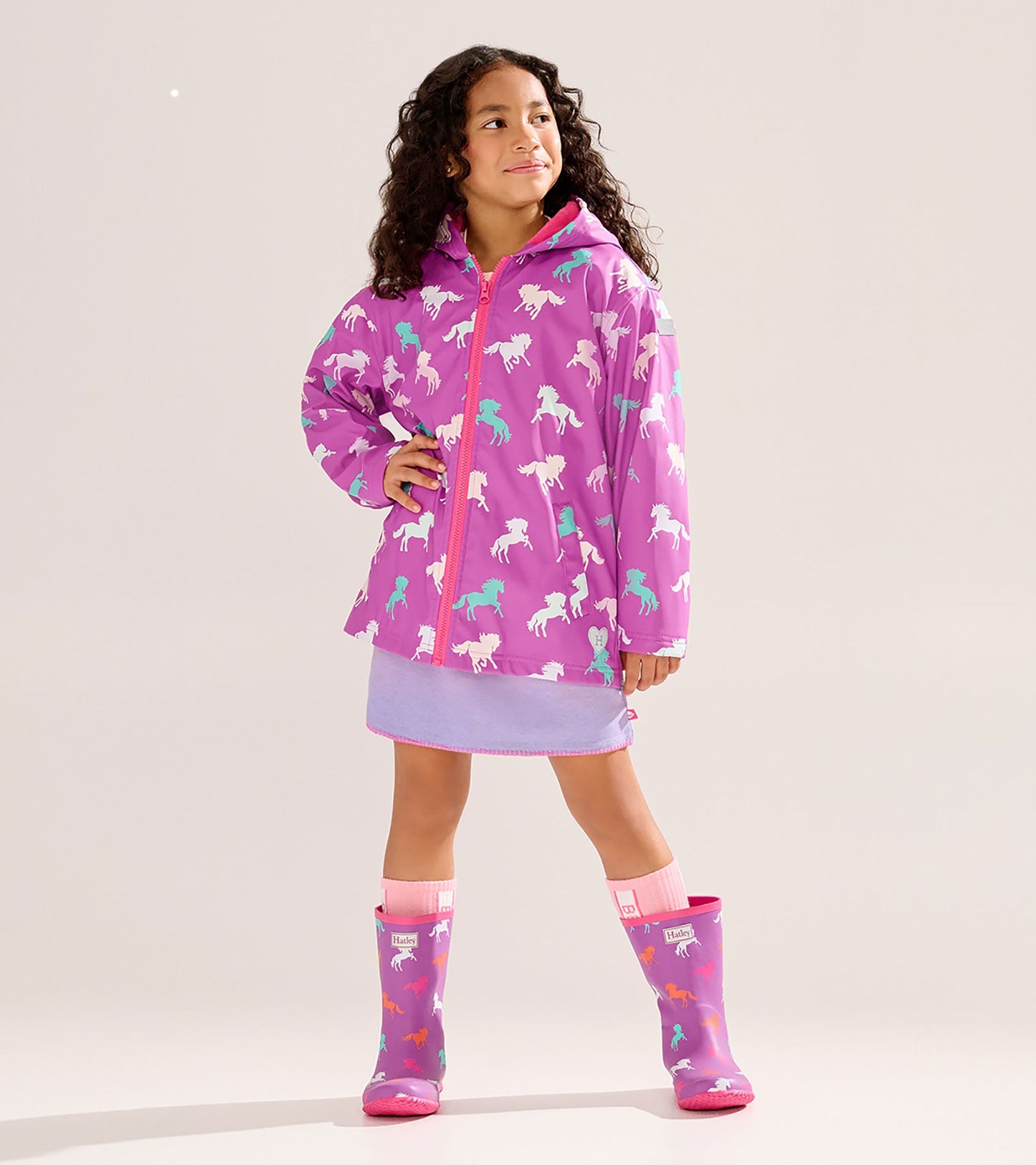 Girls Leaping Horses Zip-Up Rain Jacket