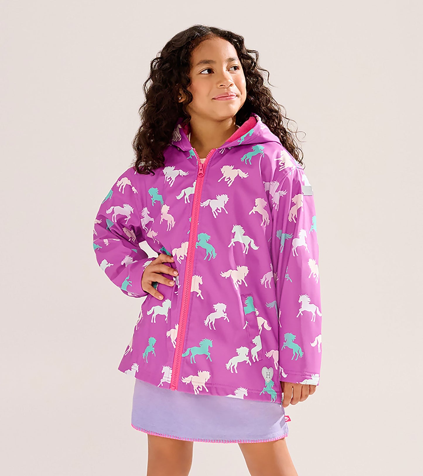 Girls Leaping Horses Zip-Up Rain Jacket