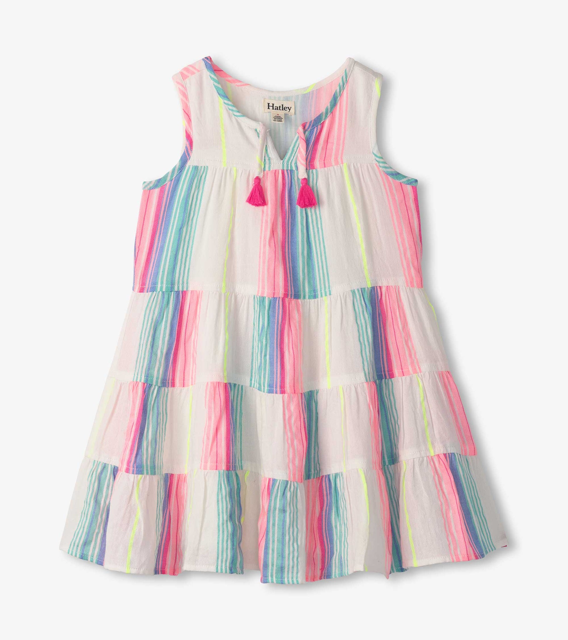 Girls Neon Stripes Tiered Dress Girls Neon Stripes Tiered Dress