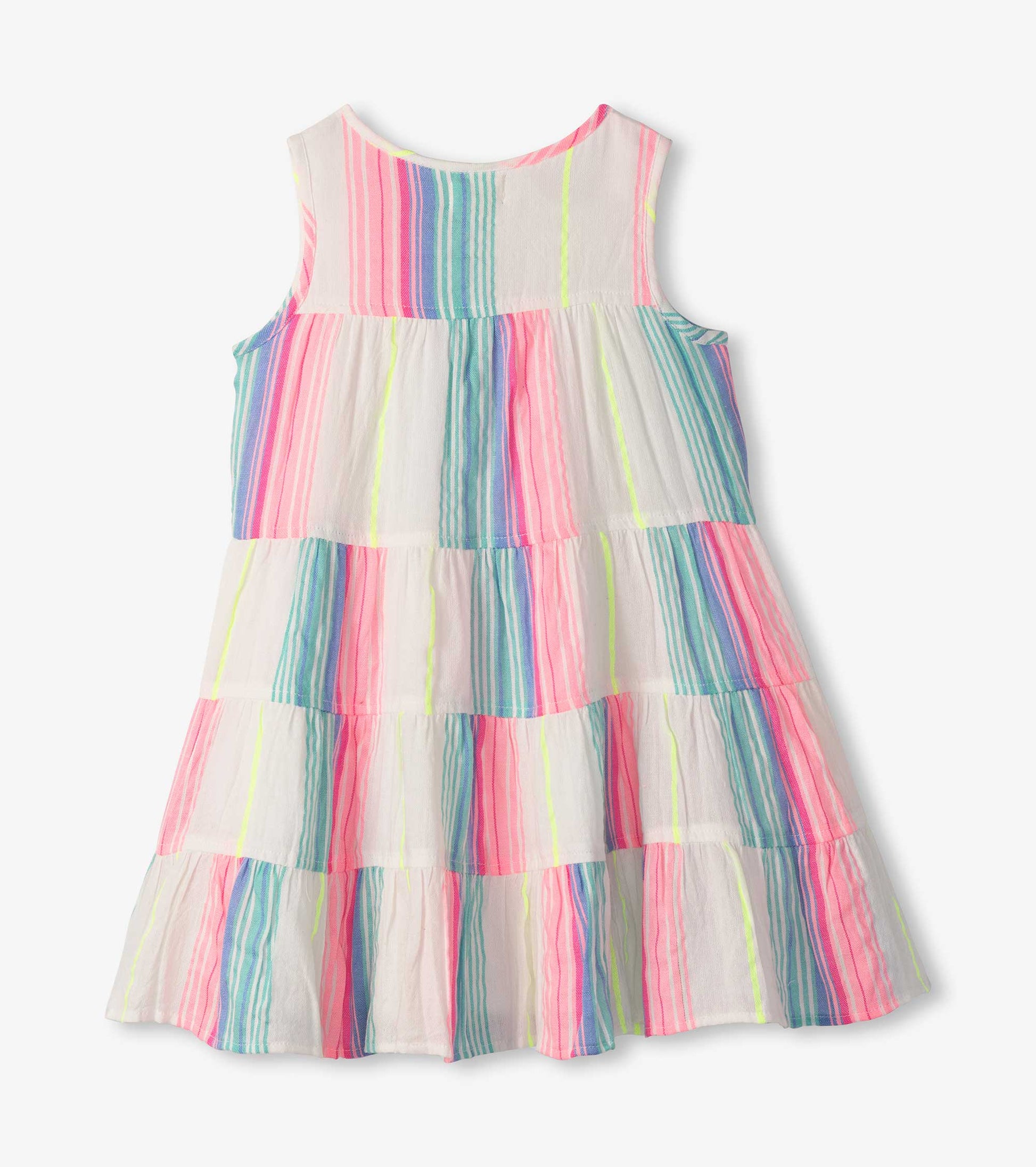 neon dress for girls Girls Neon Stripes Tiered Dress