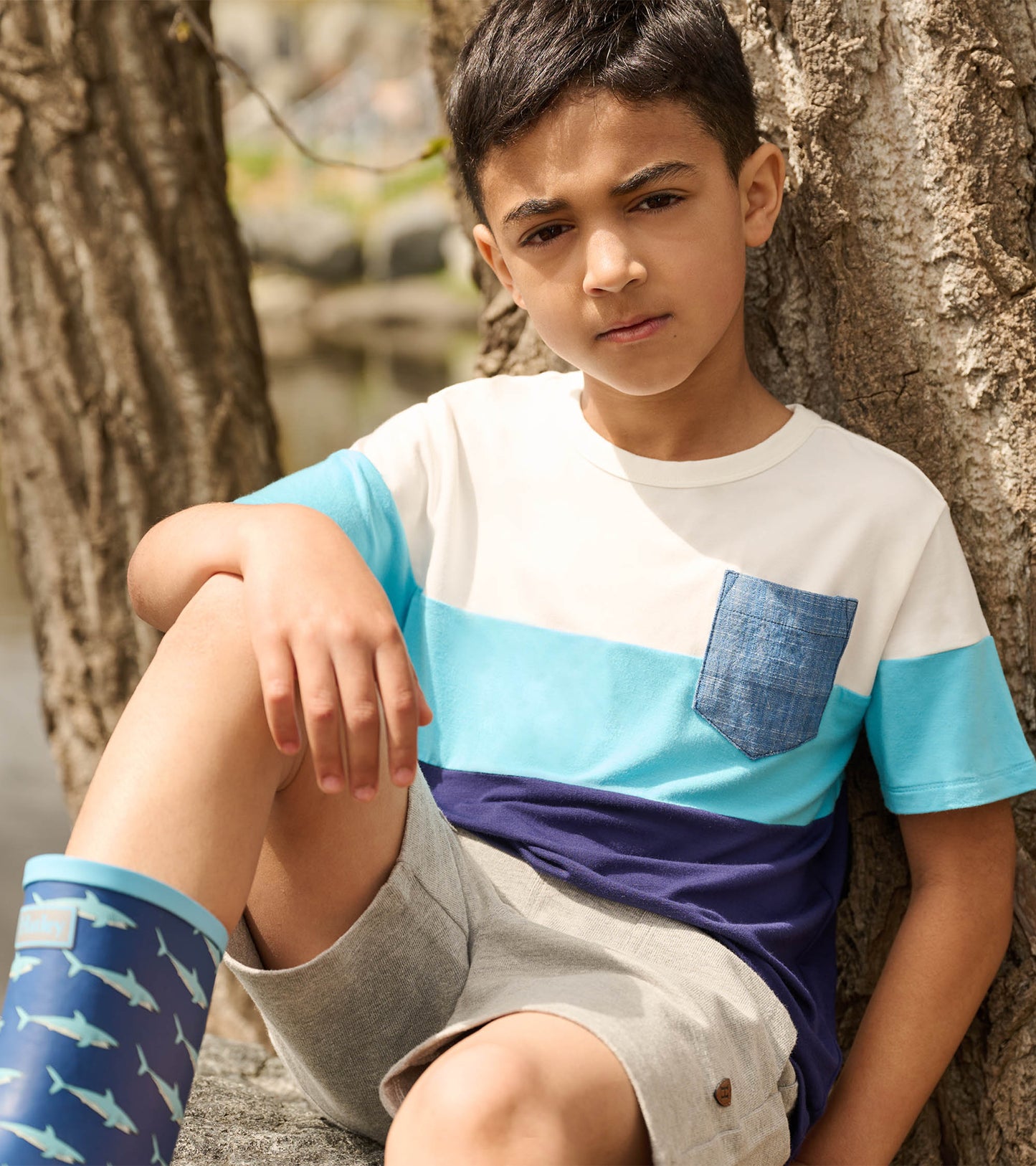 Boys Patriot Blue Colour Block Bamboo T-Shirt