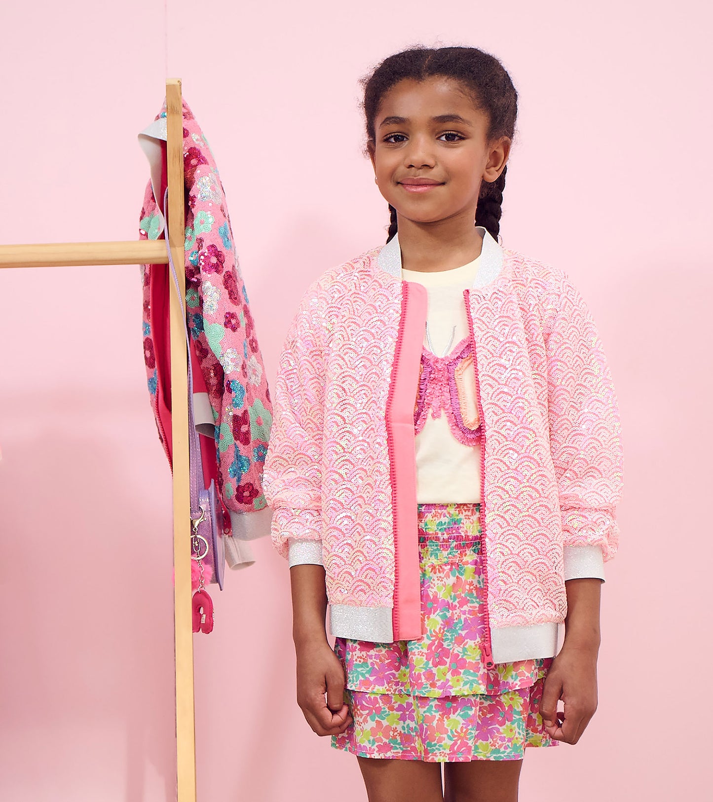 Girls Pearl Mermaid Sequined Bomber Jacket