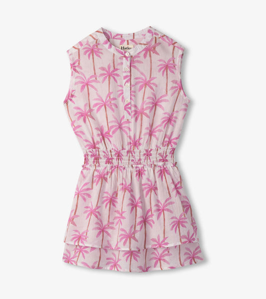 Girls Palm Trees Smocked Waist Dress