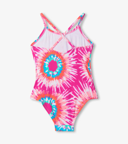 Girls Sunburst Tie Dye Ruched Front Swimsuit