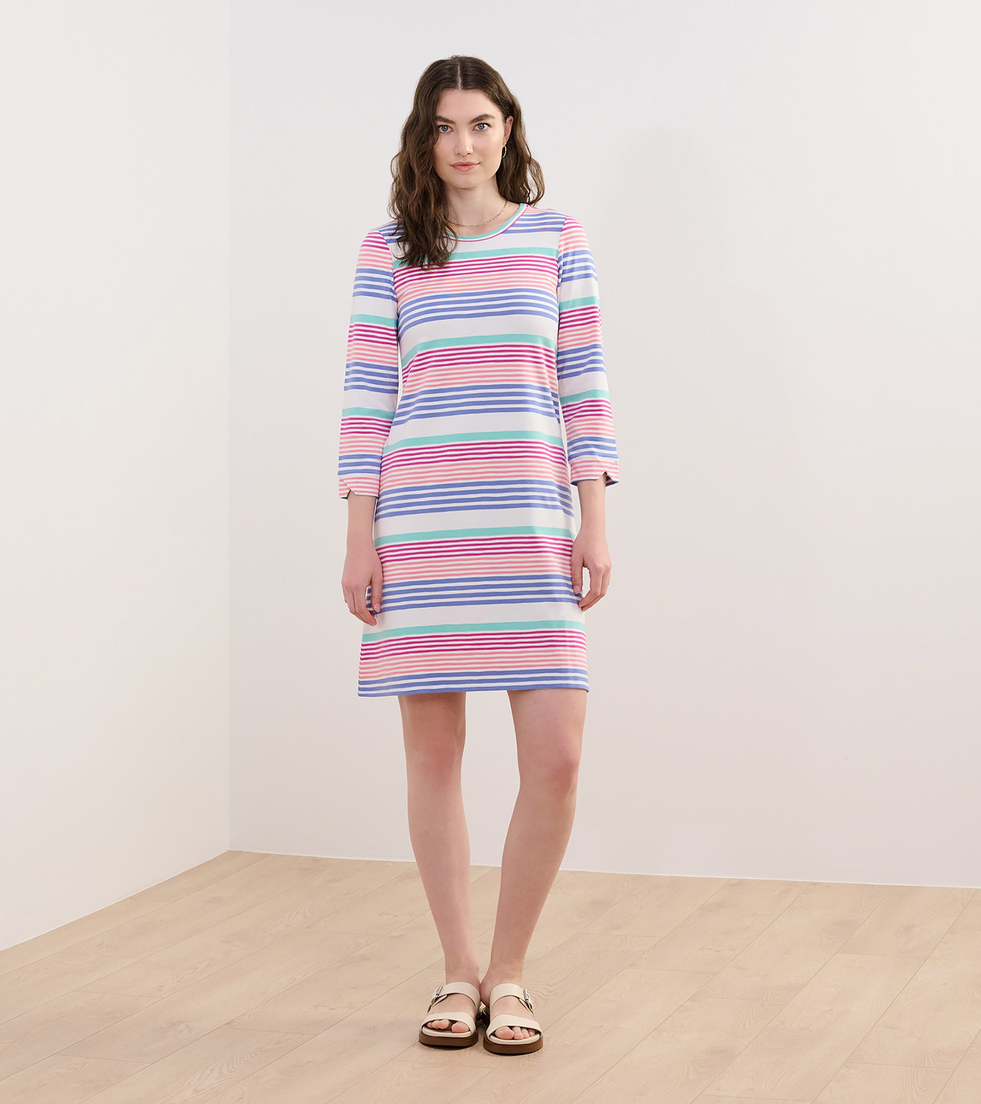 Lily Flare Dress - Peach Echo Stripes L Lily Flare Dress - Peach Echo Stripes L