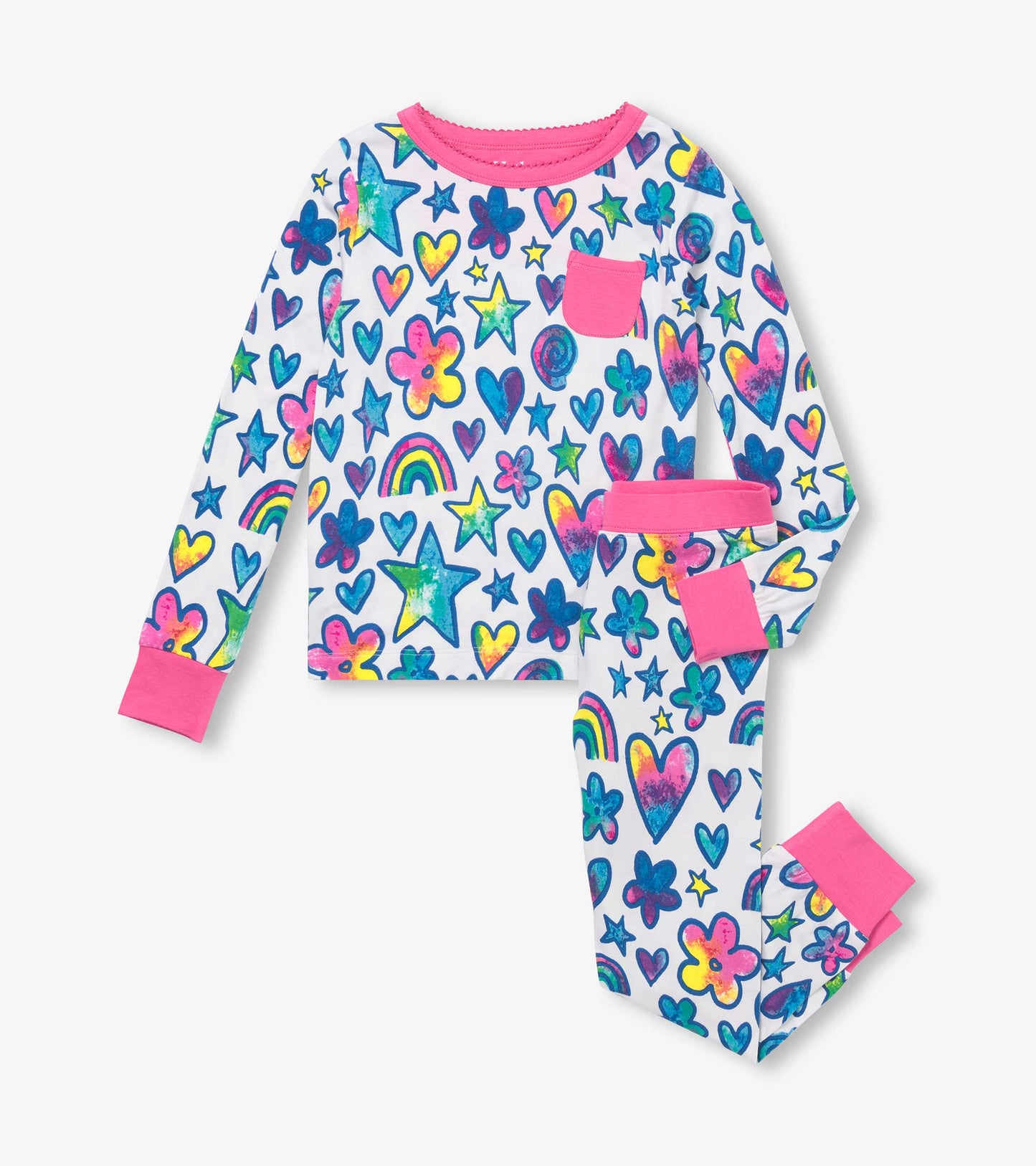 Girls Watercolour Doodles Bamboo Pajama Set