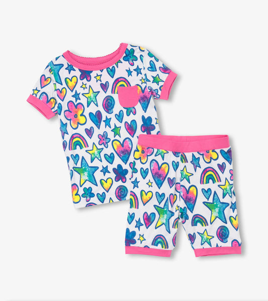 Girls Watercolour Doodles Bamboo Short Pajama Set