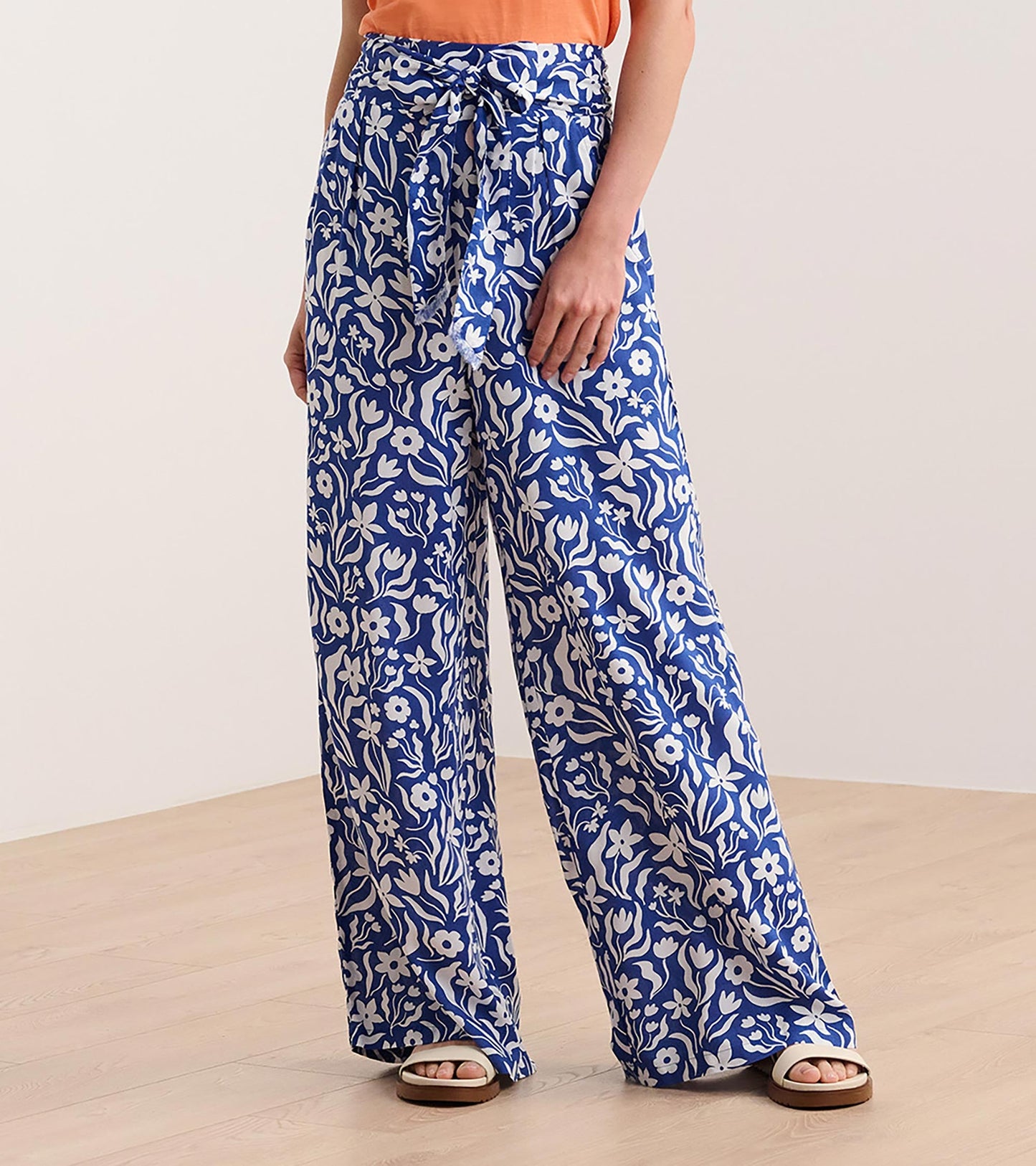 Belted Wide Leg Pants - Wavy Flowers