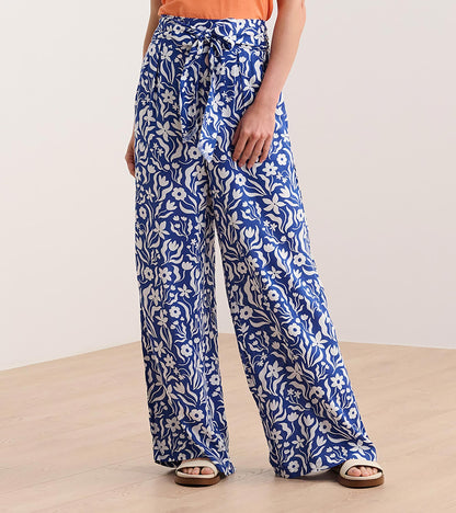 Belted Wide Leg Pants - Wavy Flowers