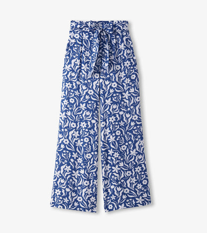 Belted Wide Leg Pants - Wavy Flowers