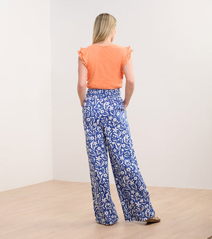 Belted Wide Leg Pants - Wavy Flowers