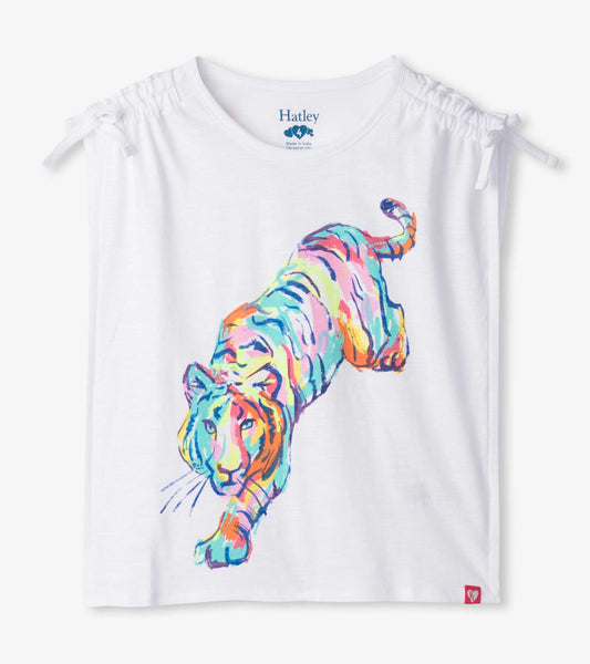 Girls Tiger Cinched Shoulder Top