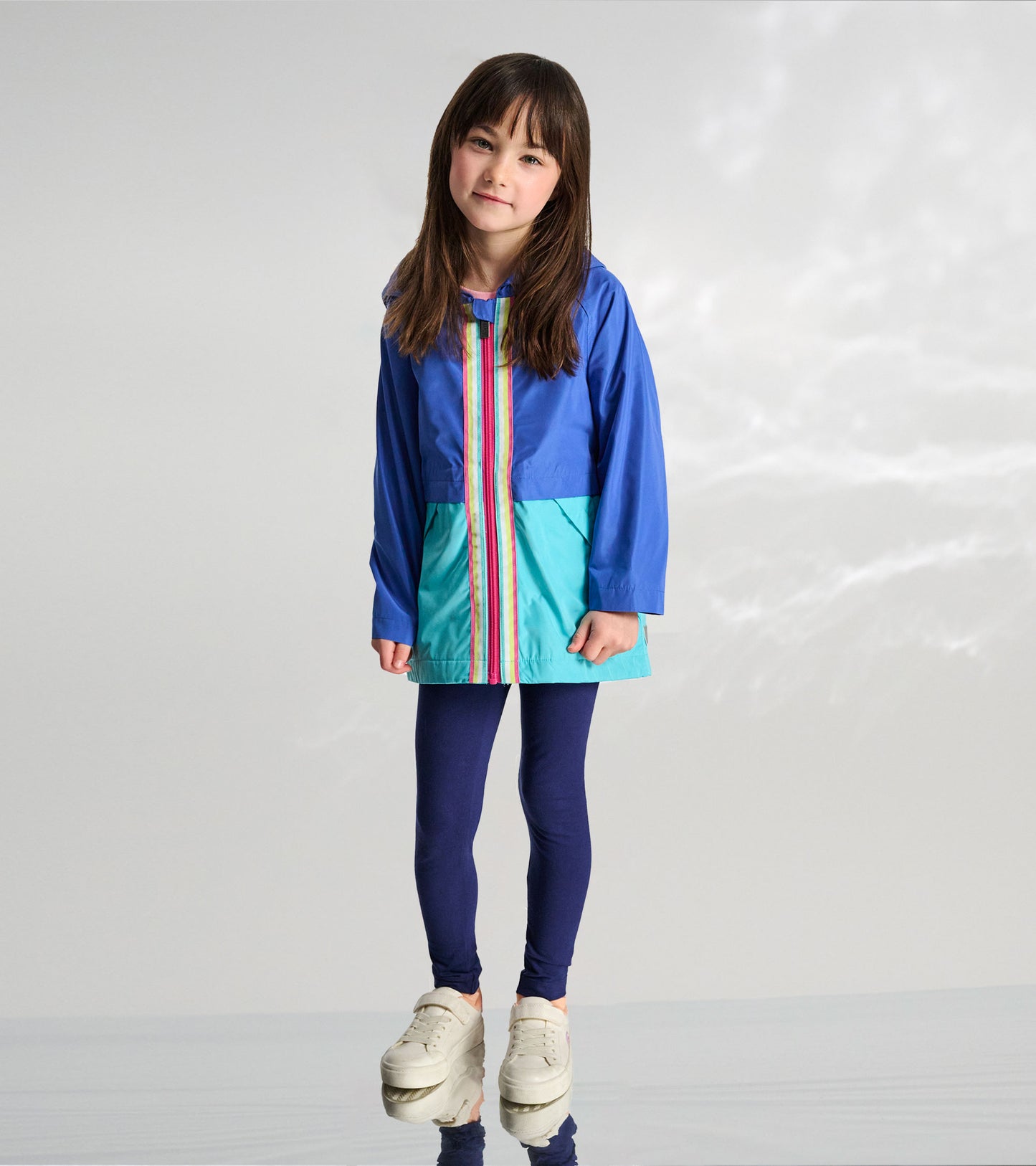 Girls Blue Colorblock Jersey-Lined Rain Jacket