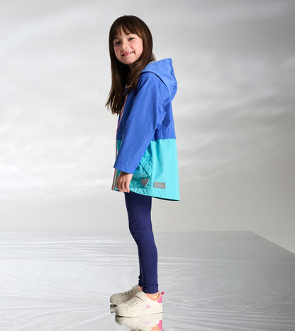 Girls Blue Colorblock Jersey-Lined Rain Jacket