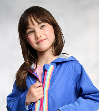 Girls Blue Colorblock Jersey-Lined Rain Jacket