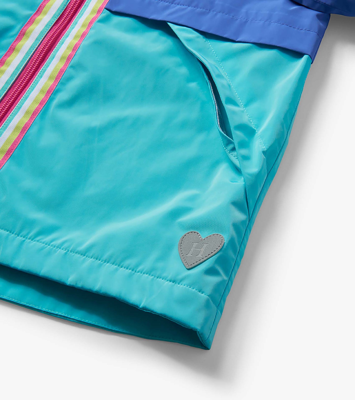 Girls Blue Colorblock Jersey-Lined Rain Jacket