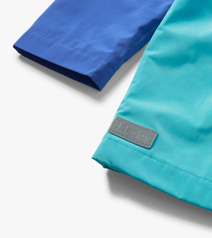 Girls Blue Colorblock Jersey-Lined Rain Jacket