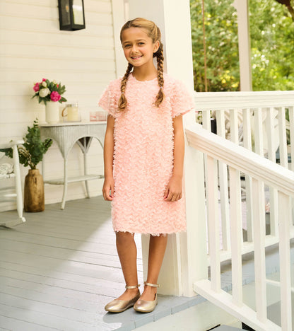 Girls Apricot Chiffon Ruffle A-Line Dress