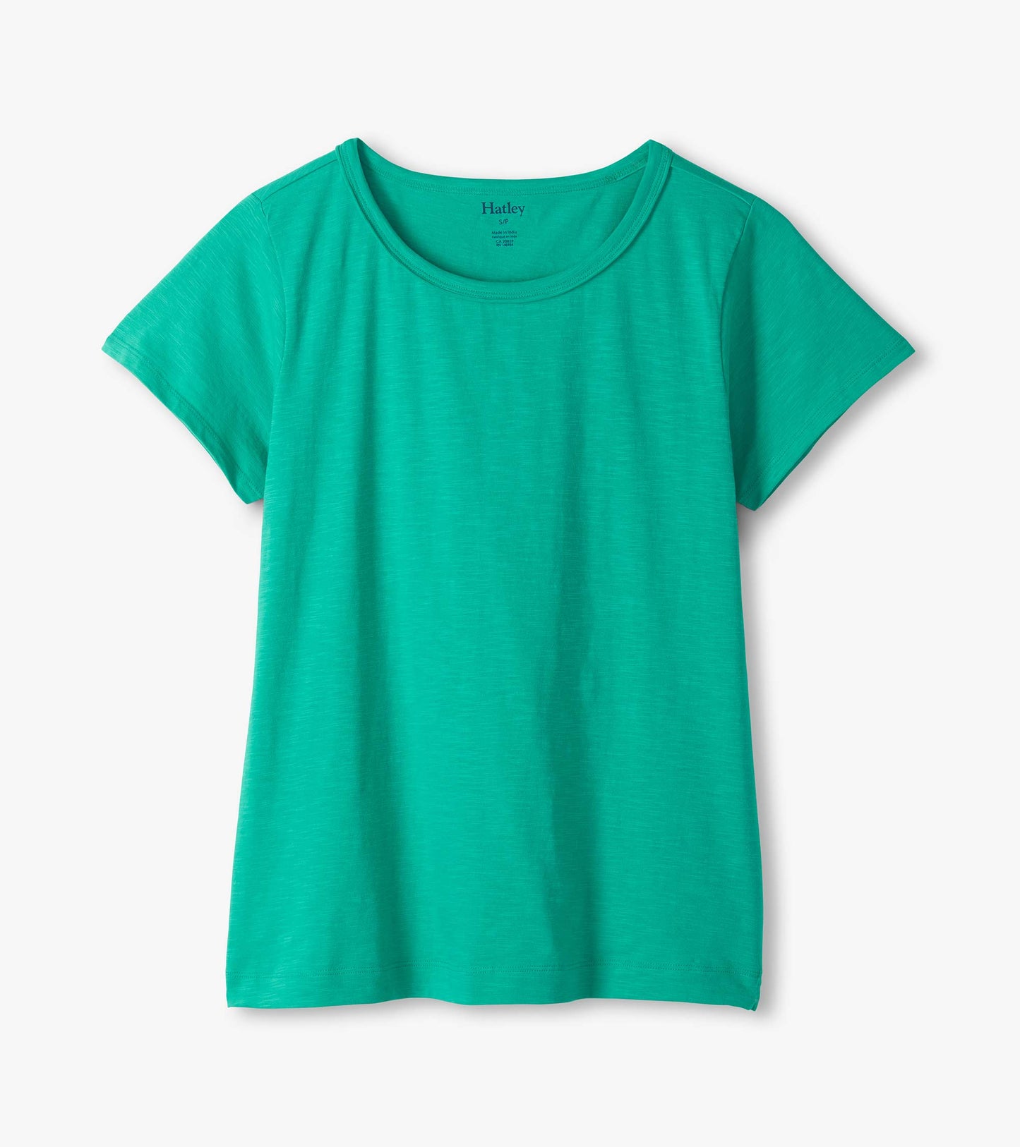 Teal short-sleeve crew neck T-shirt with a relaxed fit and heathered texture, front view